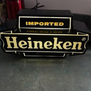 VINTAGE 1960's HEINEKEN IMPORTED BEER LIGHTED BAR SIGN 11" UNIQUE  Working